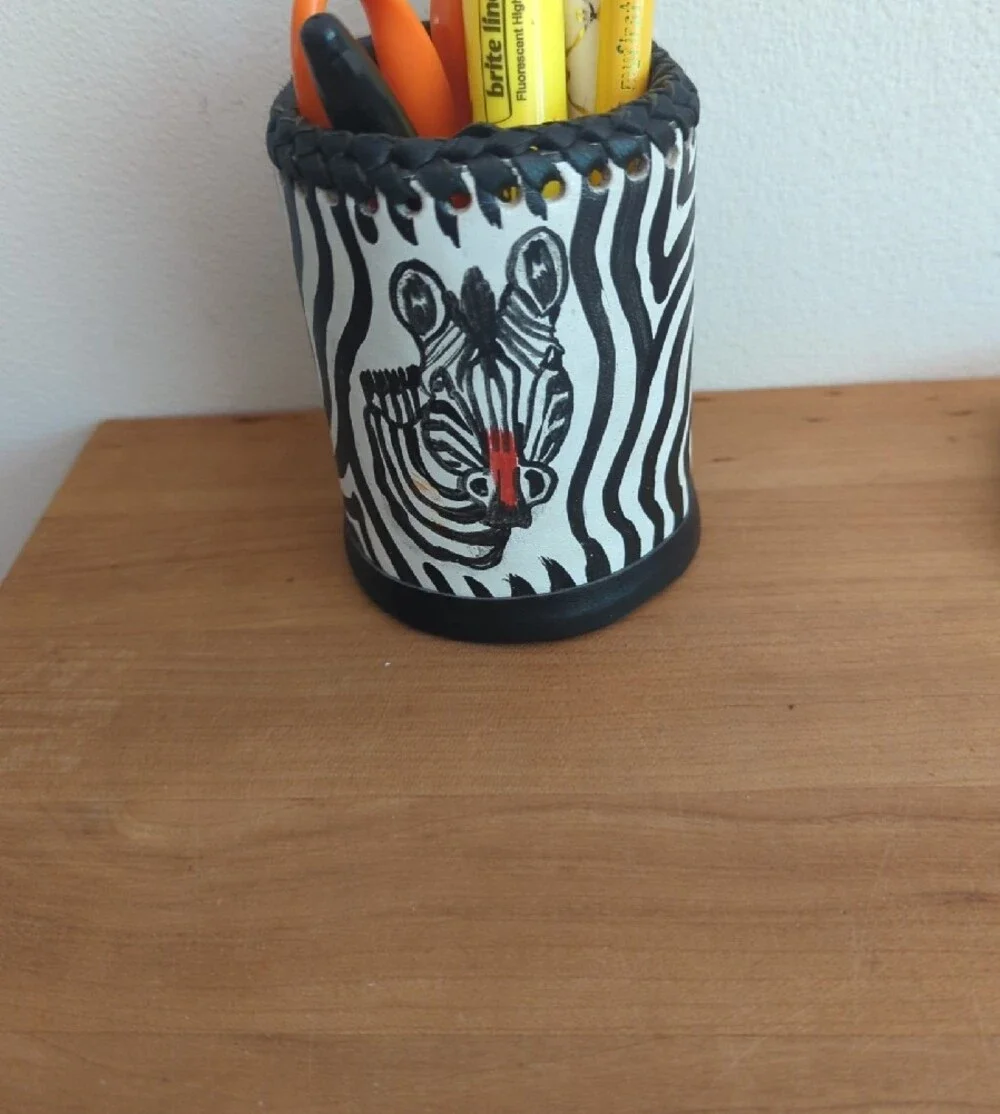 Zebra Print Pencil Cup & Coin Pouch Set - Black & White
